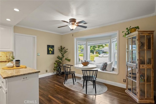 25 Misty Way, Chico, CA 95926 - dining room with ceiling fan, dark wood finished floors, crown molding, and recessed lighting