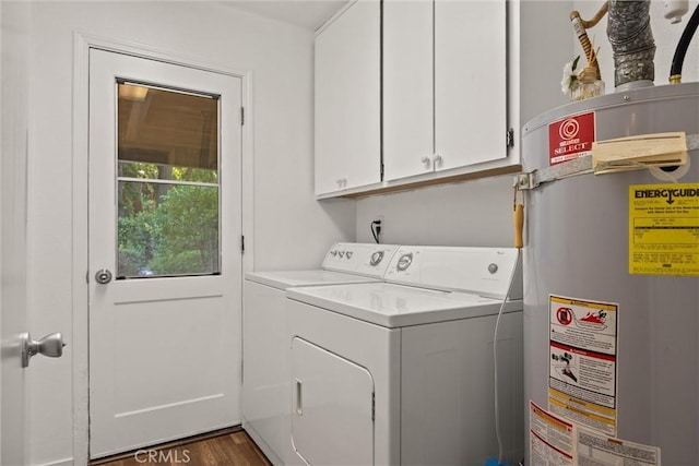 25 Misty Way, Chico, CA 95926 - washroom featuring gas water heater, washer and dryer, cabinet space, and wood finished floors