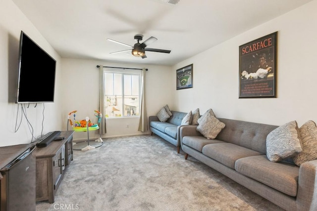 13343 Macaw Pl, Victorville, CA 92395 - living room featuring ceiling fan and carpet flooring