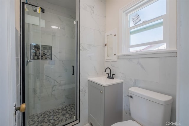 1409 4th St, San Fernando, CA 91340 - bathroom with a marble finish shower, vanity, and tile walls