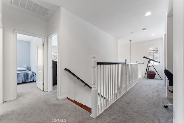 35694 Cherry Bark Way, Murrieta, CA 92562 - hallway with an upstairs landing, carpet floors, and recessed lighting