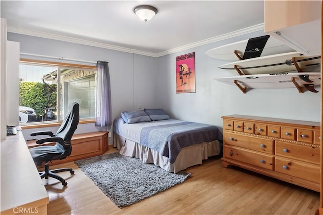 1251 Bryant Rd, Long Beach, CA 90815 - bedroom featuring wood finished floors, ornamental molding, and an office area