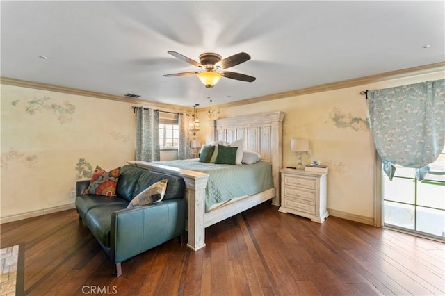 34037 Agua Dulce Canyon Rd, Agua Dulce, CA 91390 - bedroom with hardwood / wood-style floors, ornamental molding, and a ceiling fan