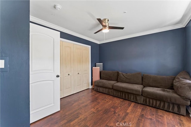 34037 Agua Dulce Canyon Rd, Agua Dulce, CA 91390 - living room featuring a ceiling fan, wood finished floors, and ornamental molding