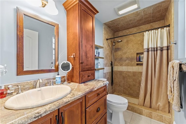 34037 Agua Dulce Canyon Rd, Agua Dulce, CA 91390 - bathroom featuring vanity, tiled shower, and tile patterned flooring