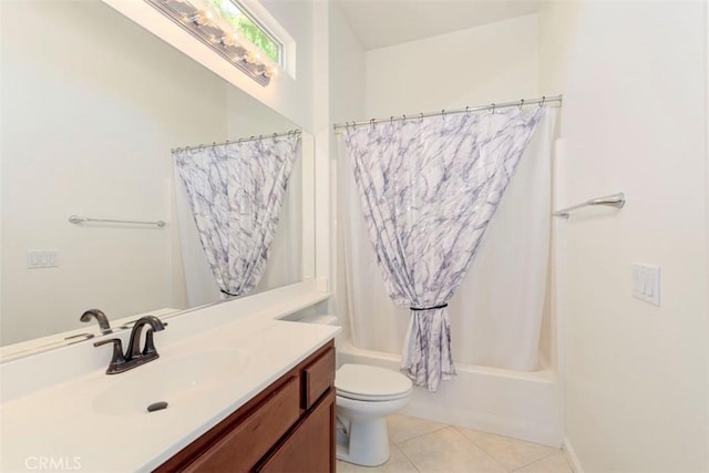 24038 Watercress Dr, Corona, CA 92883 - bathroom featuring vanity, tile patterned flooring, and shower / tub combo with curtain