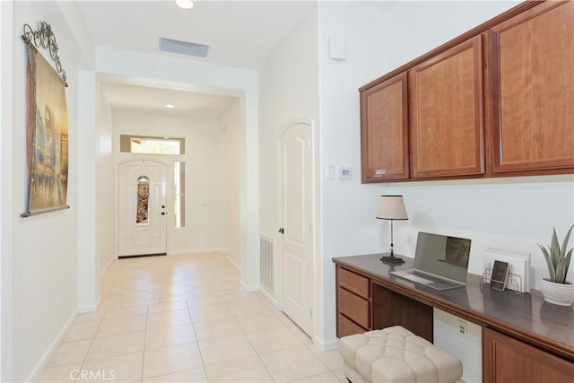 24038 Watercress Dr, Corona, CA 92883 - home office with built in study area, light tile patterned floors, and recessed lighting