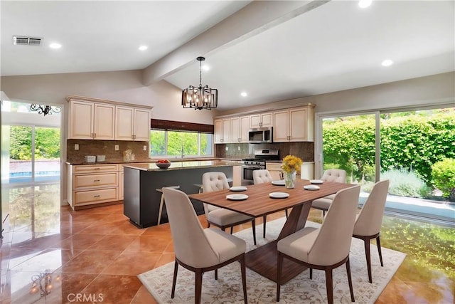 23415 Park Hacienda, Calabasas, CA 91302 - dining room with a chandelier, light tile patterned flooring, and recessed lighting