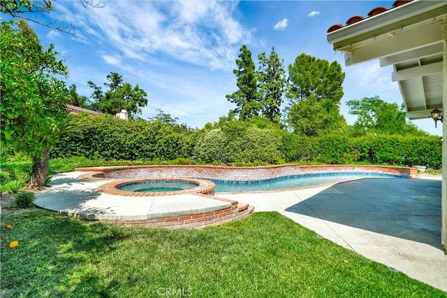 23415 Park Hacienda, Calabasas, CA 91302 - view of swimming pool featuring a yard, an in-ground hot tub, and a patio area
