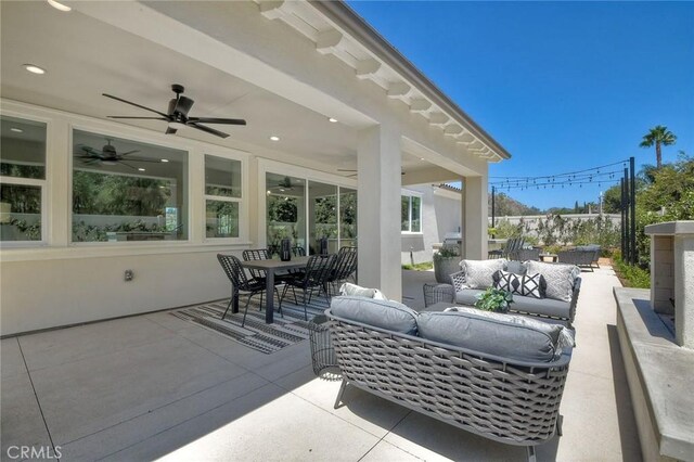 3042 Mesa Gln, Escondido, CA 92026 - view of patio featuring an outdoor living space, a ceiling fan, and outdoor dining space