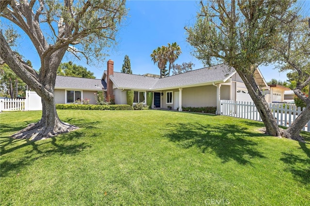22391 Lombardi, Laguna Hills, CA 92653 - ranch-style home featuring a chimney, an attached garage, and a shingled roof