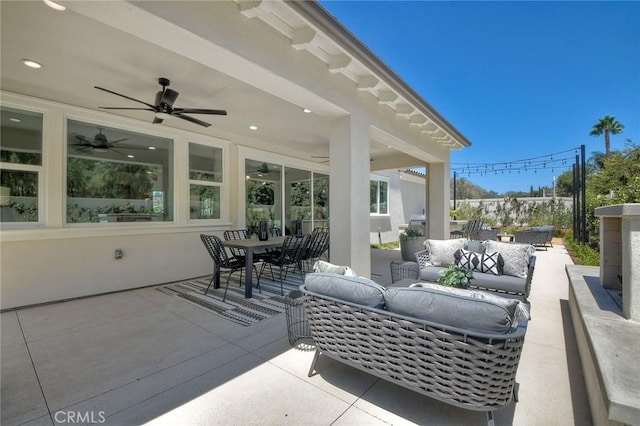 3091 Orchard Gln, Escondido, CA 92026 - view of patio / terrace with an outdoor living space, a ceiling fan, and outdoor dining area