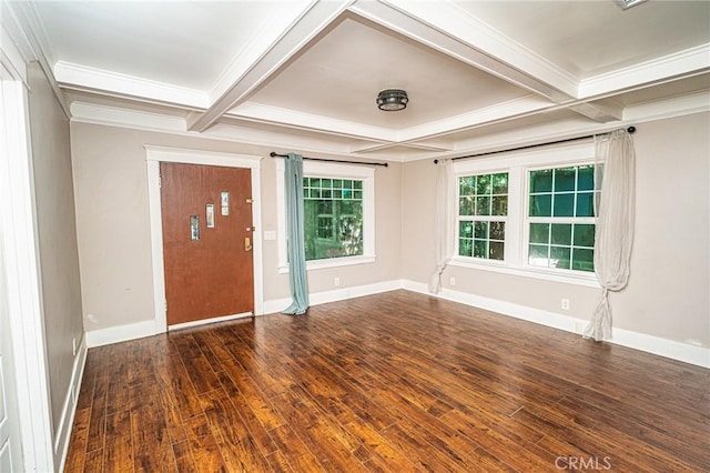 220 Palm Pl, Pomona, CA 91767 - spare room featuring coffered ceiling, wood finished floors, ornamental molding, and beam ceiling