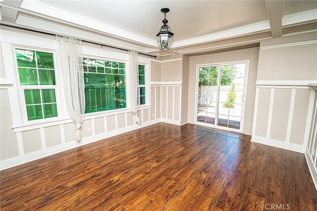 220 Palm Pl, Pomona, CA 91767 - spare room featuring hardwood / wood-style floors, a decorative wall, ornamental molding, and beam ceiling