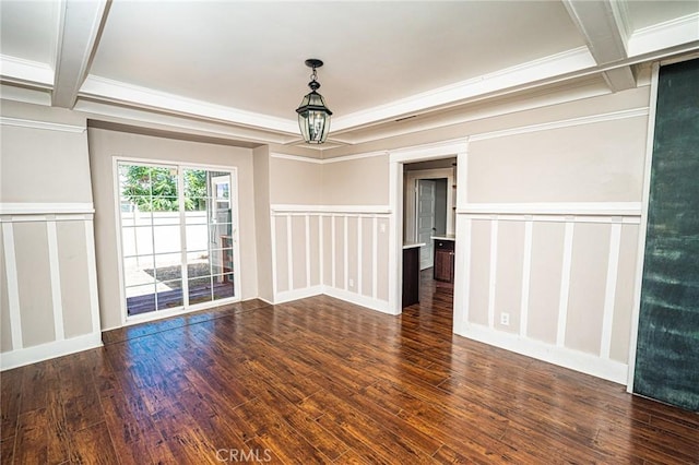 220 Palm Pl, Pomona, CA 91767 - spare room featuring a decorative wall, dark wood-type flooring, beam ceiling, coffered ceiling, and a wainscoted wall