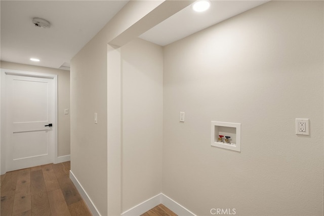 1700 Irvine Ave, Newport Beach, CA 92660 - laundry room featuring washer hookup, wood finished floors, and recessed lighting