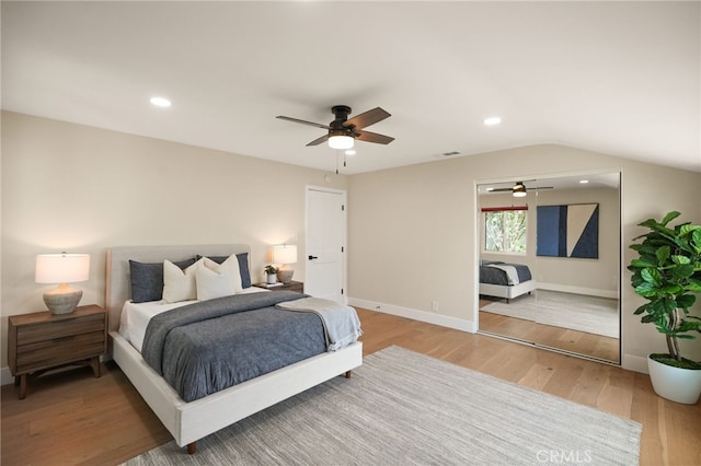 1700 Irvine Ave, Newport Beach, CA 92660 - bedroom with light wood finished floors, recessed lighting, and ceiling fan