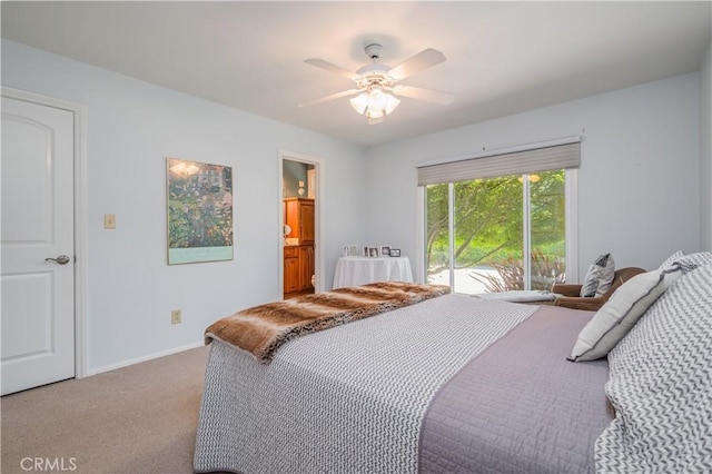 2526 Fontezuela Dr, Hacienda Heights, CA 91745 - carpeted bedroom with access to outside, ceiling fan, and ensuite bath