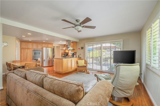 2526 Fontezuela Dr, Hacienda Heights, CA 91745 - living room with light wood-style flooring, plenty of natural light, a ceiling fan, and recessed lighting