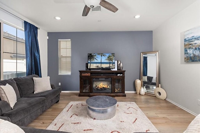 955 W Jasmine Way, Rialto, CA 92376 - living room featuring wood finished floors, ceiling fan, and recessed lighting