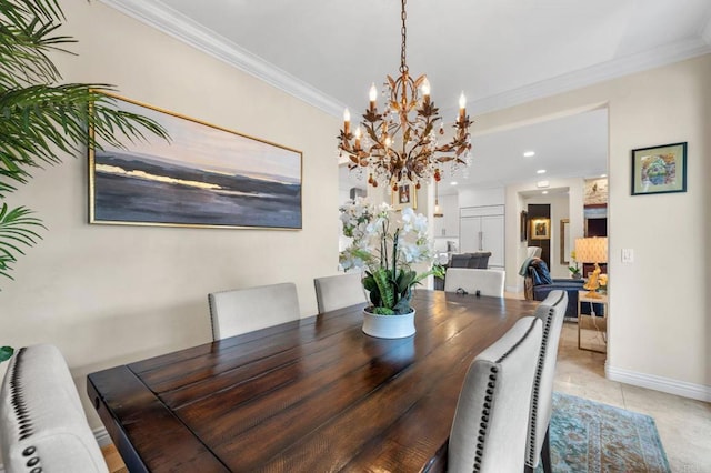 13502 Blue Lace Trl, Carmel Valley, CA 92130 - dining area featuring a chandelier, crown molding, and recessed lighting