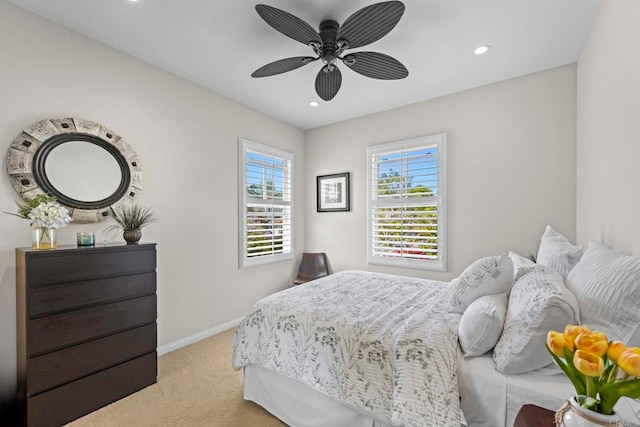 13502 Blue Lace Trl, Carmel Valley, CA 92130 - bedroom featuring light carpet, recessed lighting, and a ceiling fan