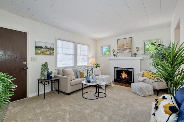 4693 71st St, La Mesa, CA 91942 - carpeted living area featuring a fireplace with flush hearth