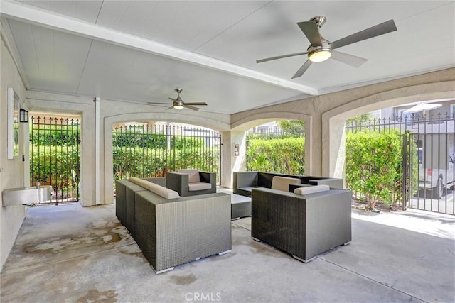 25072 Leucadia St Unit E, Laguna Niguel, CA 92677 - view of patio with a ceiling fan and an outdoor living space