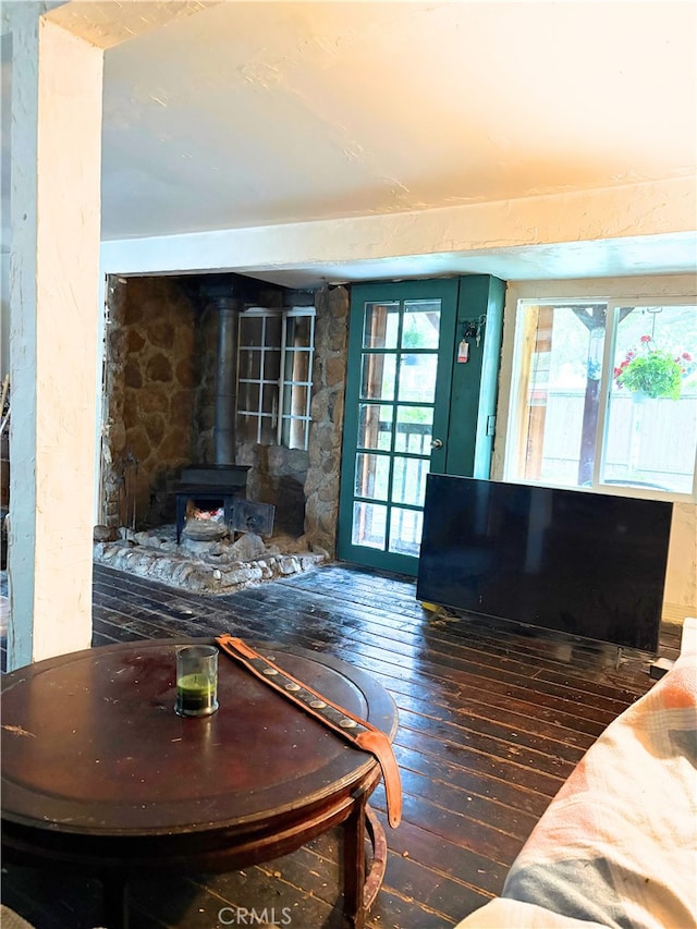 20362 Trabuco Oaks Dr, Trabuco Canyon, CA 92679 - living area with wood-type flooring and a wood stove
