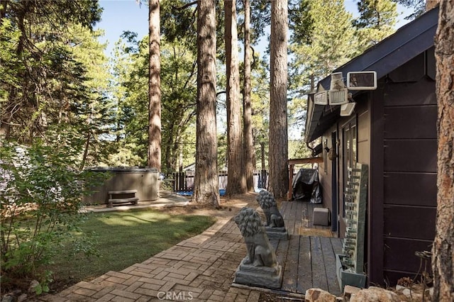 31701 Christmas Tree Ln, Running Springs, CA 92382 - view of patio featuring a hot tub