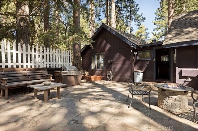 31701 Christmas Tree Ln, Running Springs, CA 92382 - view of patio featuring a fire pit and grilling area
