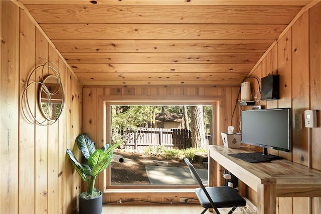 31701 Christmas Tree Ln, Running Springs, CA 92382 - office area featuring wooden walls and wood ceiling