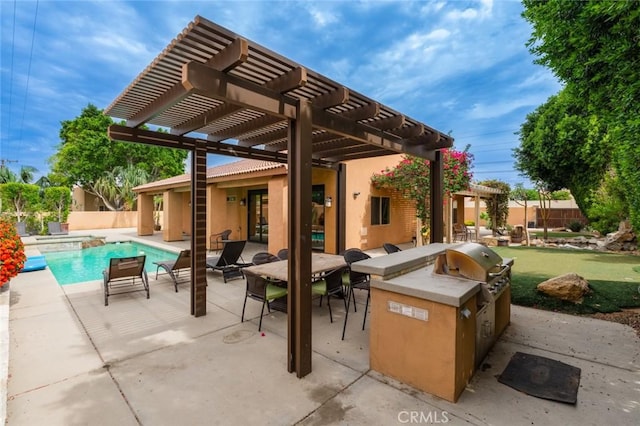 79140 Fred Waring Dr, Bermuda Dunes, CA 92203 - view of patio with exterior kitchen, a pergola, and a pool with connected hot tub