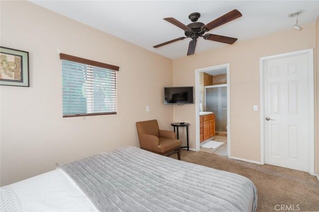 79140 Fred Waring Dr, Bermuda Dunes, CA 92203 - bedroom with light colored carpet, connected bathroom, and a ceiling fan