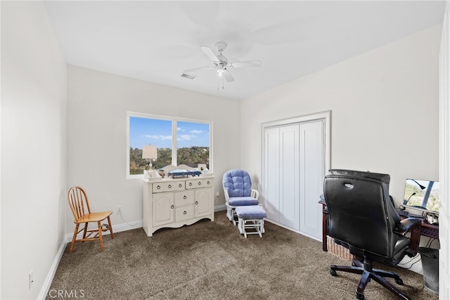 2240 Aqua Hill Rd, Fallbrook, CA 92028 - office with healthy amount of natural light, dark carpet, and ceiling fan
