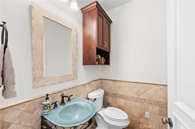 2240 Aqua Hill Rd, Fallbrook, CA 92028 - half bath with tile walls and wainscoting