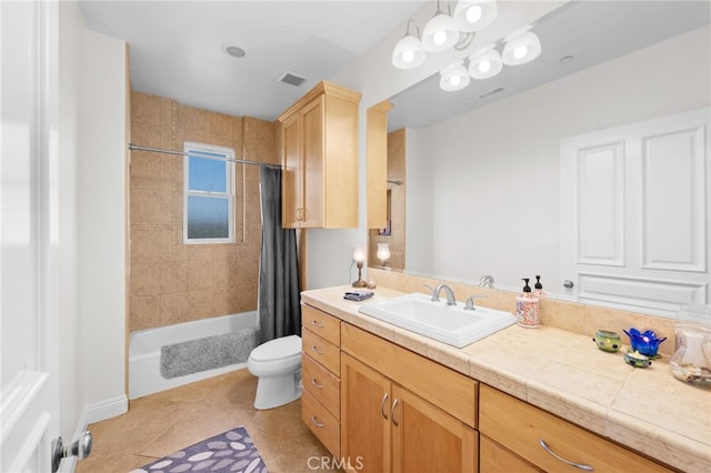 2240 Aqua Hill Rd, Fallbrook, CA 92028 - bathroom with vanity, shower / tub combo with curtain, and tile patterned flooring