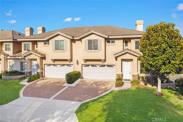 800 W Huntington Dr Unit D, Arcadia, CA 91007 - view of front of home with a chimney, stucco siding, stone siding, and decorative driveway