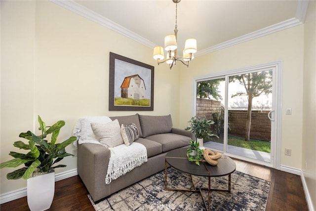 800 W Huntington Dr Unit D, Arcadia, CA 91007 - living area with ornamental molding, a chandelier, and wood finished floors