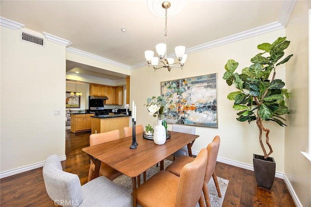 800 W Huntington Dr Unit D, Arcadia, CA 91007 - dining space featuring a chandelier, crown molding, and dark wood-type flooring