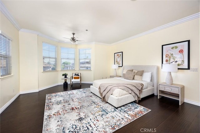 800 W Huntington Dr Unit D, Arcadia, CA 91007 - bedroom featuring dark wood-style floors, multiple windows, crown molding, and a ceiling fan