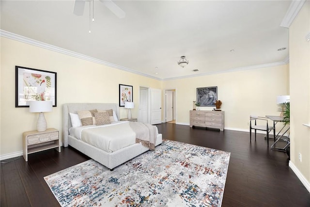 800 W Huntington Dr Unit D, Arcadia, CA 91007 - bedroom featuring hardwood / wood-style flooring, crown molding, and ceiling fan