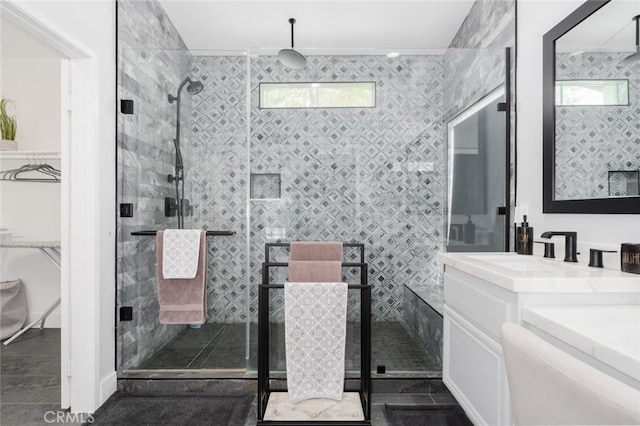 47645 Calle Diamante, Indio, CA 92201 - full bathroom with a stall shower, vanity, and a spacious closet