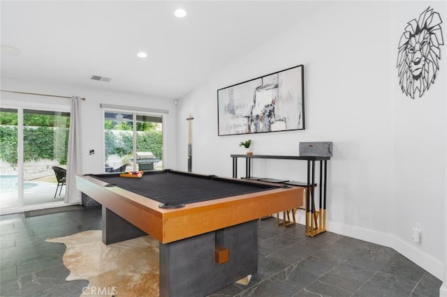 47645 Calle Diamante, Indio, CA 92201 - recreation room with recessed lighting, pool table, and lofted ceiling