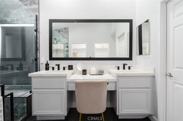 47645 Calle Diamante, Indio, CA 92201 - bathroom featuring double vanity and a stall shower