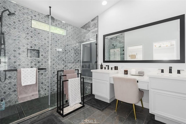47645 Calle Diamante, Indio, CA 92201 - bathroom featuring a stall shower, double vanity, and recessed lighting