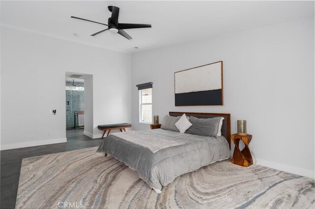 47645 Calle Diamante, Indio, CA 92201 - bedroom with ceiling fan, ensuite bath, and wood finished floors