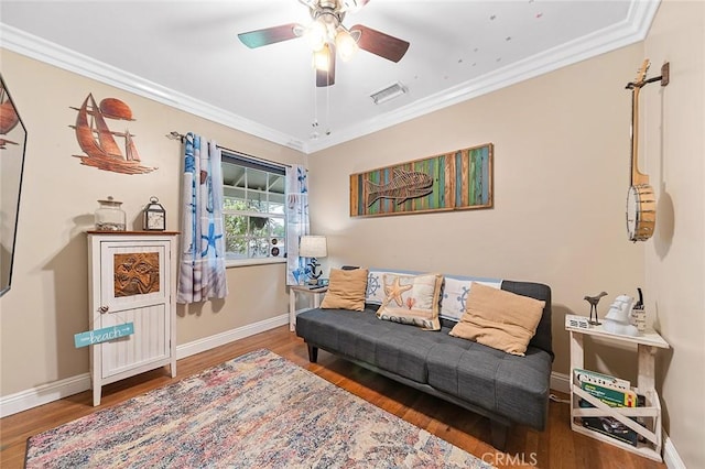 4303 E De Ora Way, Long Beach, CA 90815 - sitting room with ceiling fan, wood finished floors, and ornamental molding