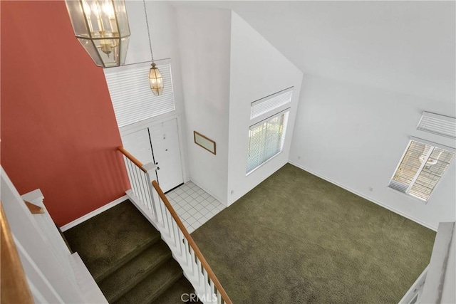 15030 Camino Arroyo, Chino Hills, CA 91709 - stairs featuring carpet flooring and a chandelier