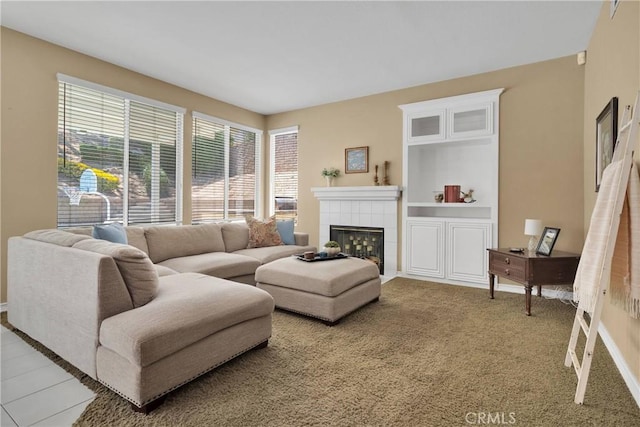 15030 Camino Arroyo, Chino Hills, CA 91709 - living area featuring a tile fireplace and light carpet
